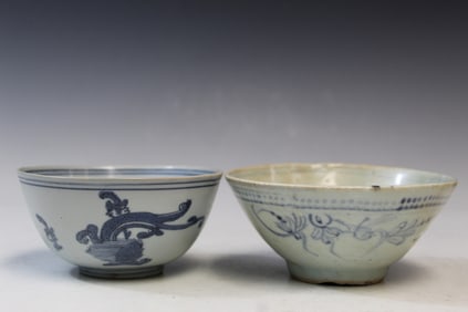 Two Chinese Blue and White Porcelain Bowls