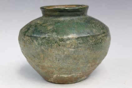 Chinese Green Glaze Pottery Jar, Possibly Tang Dynasty.