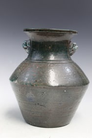 Japanese Dark Green Glazed Stoneware Vase