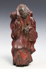 Chinese Lacquered Stone Carving of a Resting Lady