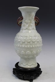 Chinese Celadon Glazed Porcelain Vase on Wood Stand