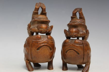 Two Chinese Carved Bamboo Figures
