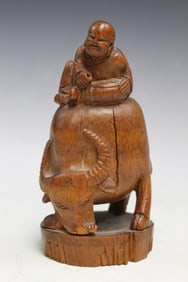 Chinese Carved Bamboo Figure of a Boy Riding a Buffalo