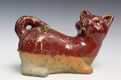 Chinese Red Glazed Pottery Cat
