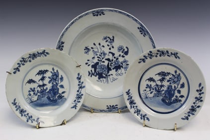 Three Chinese Blue and White Porcelain Dishes