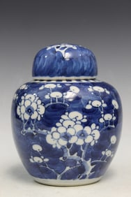 Chinese blue and white porcelain jar, Kangxi mark
