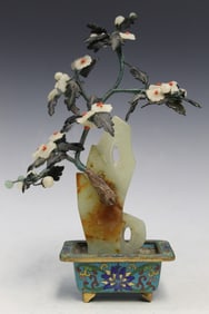 Chinese cloisonne jade flower bonsai