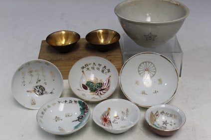 Group of Japanese WWII Military Memorial Porcelain Cups