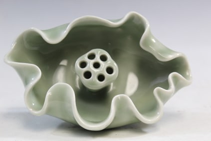 Chinese Celadon Glazed Porcelain Lotus Leaf Incense Holder Bowl