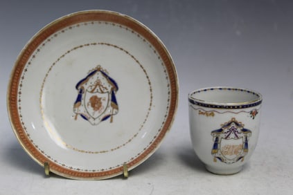 Chinese Export Armorial Porcelain Cup and Saucer