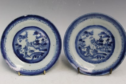 Pair of Chinese Blue and White Porcelain Dishes.