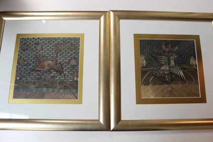 Two Chinese Silk Embroidery Court Badges