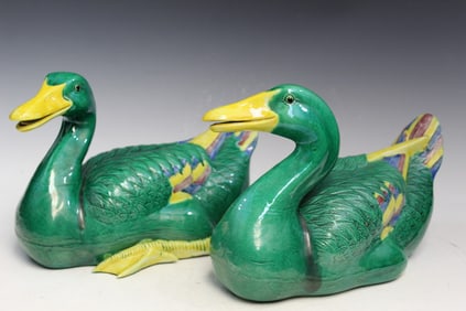 Pair of Large Chinese Porcelain Duck Figures