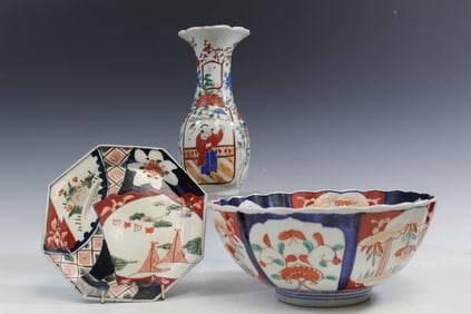 Three Japanese Imari Porcelain Items