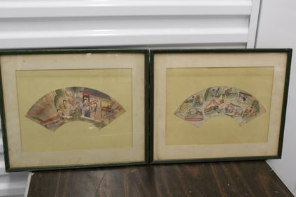 Two Framed Chinese Fan Art Prints