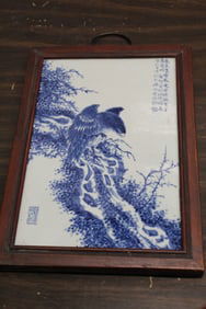 Chinese Blue and White Porcelain Panel of an Eagle
