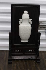 Chinese Wood Table Screen with Glass Wall Pocket Decoration