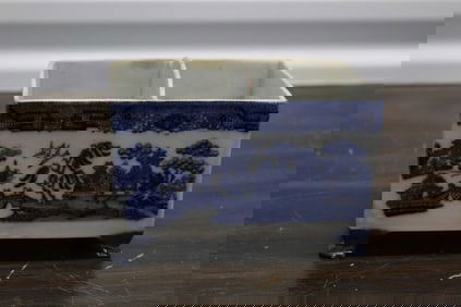 Antique Blue Willow Porcelain Sectional Tea Box