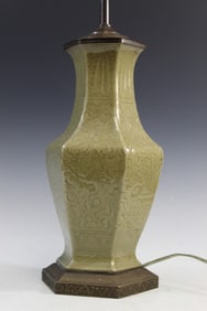 Chinese Celadon Longquan Porcelain Vase Lamp