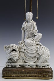 Chinese Dehua Blanc de Chine Porcelain Guanyin Statue Lamp
