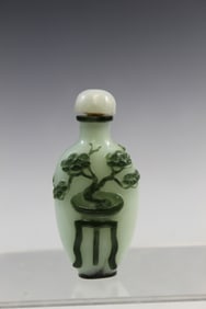 Chinese Opaque Peking Glass with Green Overlay Snuff Bottle