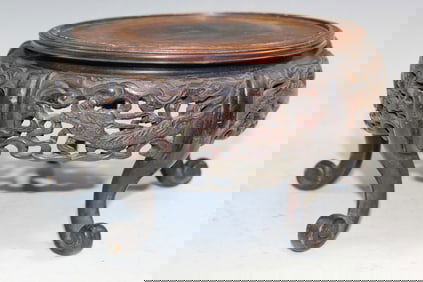 Japanese Carved Wood Stand with Dragon Decoration