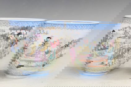 Two Chinese Egg Shell Famille Rose Porcelain Cups