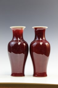 Pair of Chinese Ox-blood Glaze Porcelain Vases