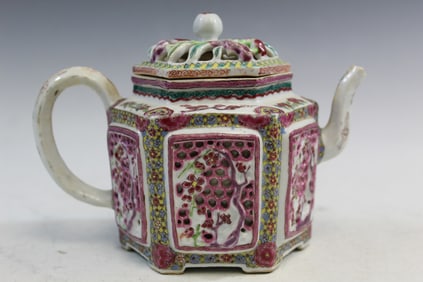 Chinese Famille Rose Reticulated Porcelain Teapot