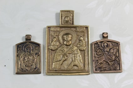 Three Russian Brass Icons