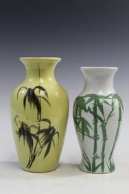 Two Chinese Porcelain Vases with Bamboo Decorations