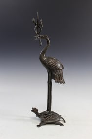 Japanese Bronze Crane on Turtle Candle Holder