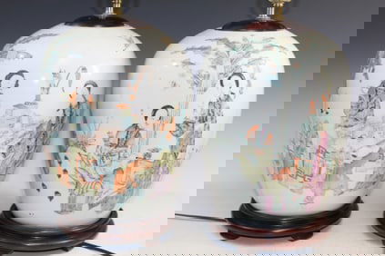 Two Chinese Famille Rose Porcelain Jar Lamps