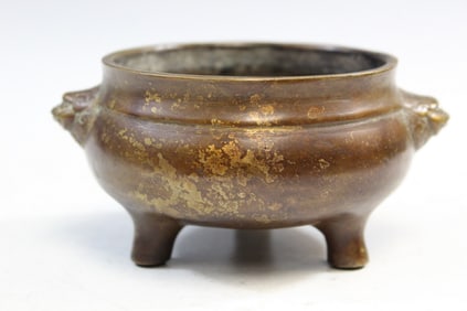 Chinese Bronze Incense Burner with Gold Splash Decoration