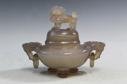 Chinese Carved Agate Incense Burner