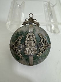 Jade vintage silver Guan Yin goddess religious pendant