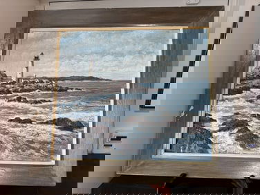 Oil painting of a light house