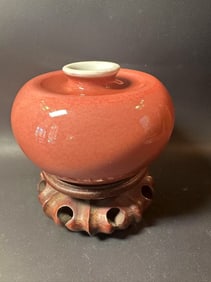 Chinese red glazed porcelain jar.