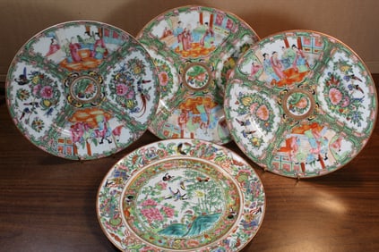Four Chinese Rose Medallion Porcelain Plates