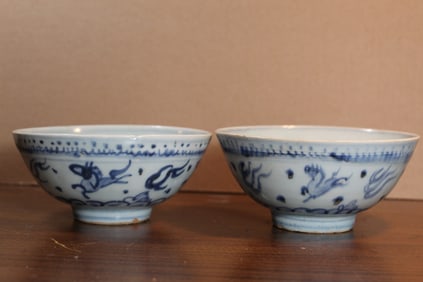 Pair of Chinese Blue and White Porcelain Bowls