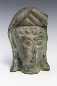 Chinese Bronze Guanyin Head Statue