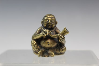 Tibetan Bronze Miniature Musician Statue