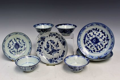 Group of Chinese Blue and White Porcelain Cups and Dishes
