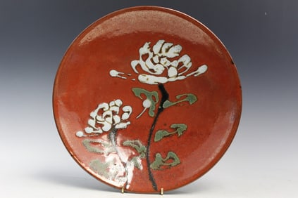 Japanese Red Glazed Pottery Charger