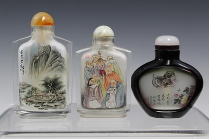 Three Chinese Inner Painting Glass Snuff Bottles