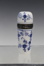 Franziska Hirsch Dresden Porcelain Blue and White Scent Bottle with Silver Mounts.