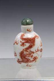 Chinese Famille Rose and Iron-red Dragon and Fish Porcelain Snuff Bottle