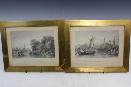 Two Old Engraving Prints with Chinese Scene