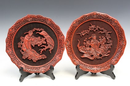 Pair of Chinese Red Lacquer Dishes