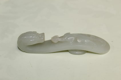Chinese Carved White Jade Belt Buckle